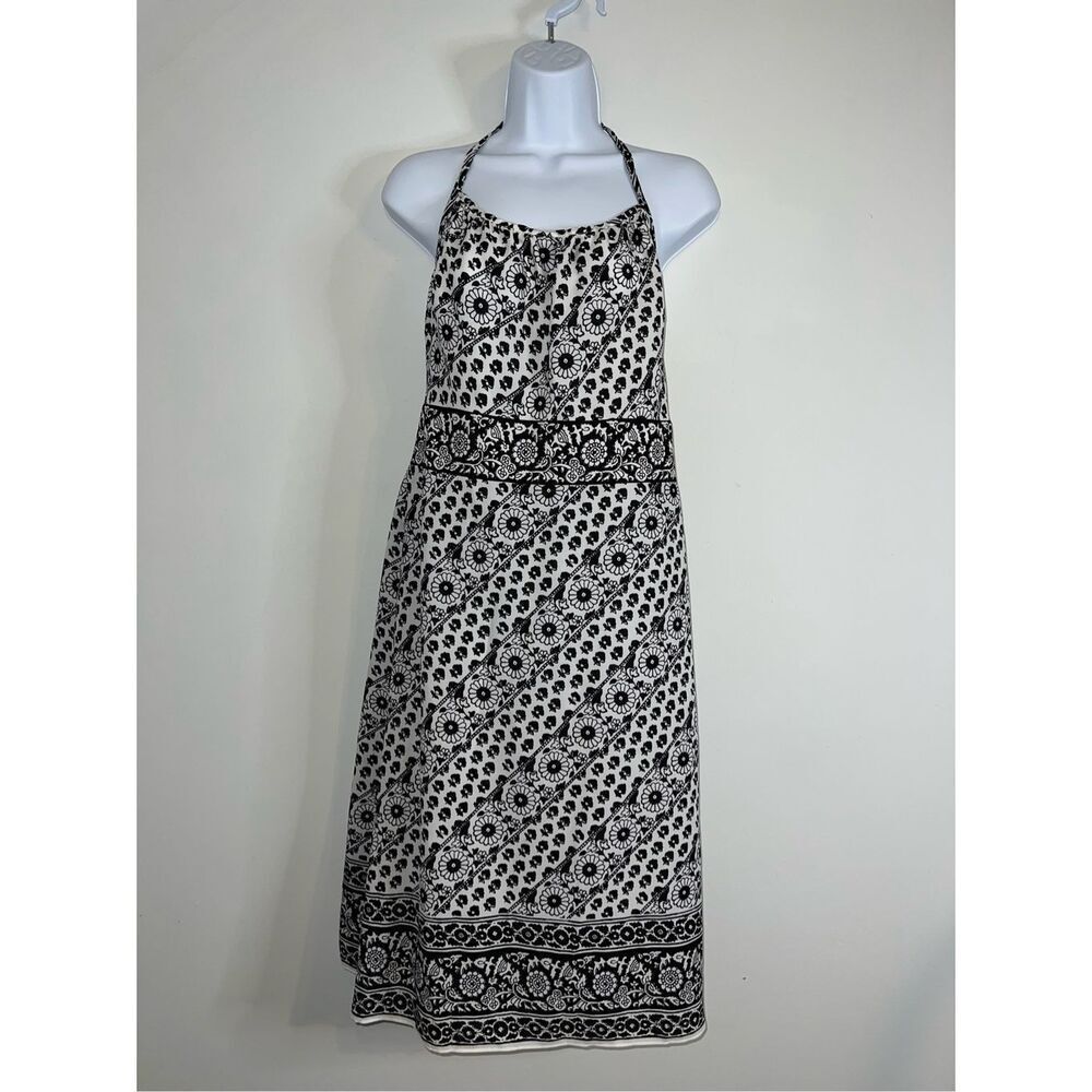 Women’s Black & White Y2K Halter Midi Dress Sz 8